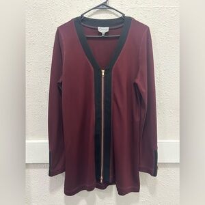 Lynn Ritchie Silver Burgundy Full Zip Tunic Top Size Small